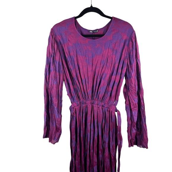 BLOGGER FAVE Jacquard Maxi Dress – ZARA Purple Wrinkle Effect Tie Waist – M - Picture 5 of 11